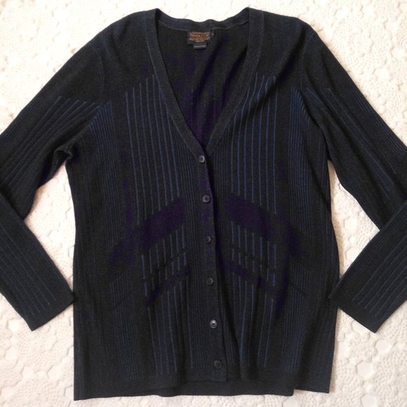 Pendleton Sweaters - Pendleton Cardigan Sweater Button Up V Neck Silk Navy Blue Ribbed Large Women L